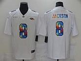 Nike Ravens 8 Lamar Jackson White Vapor Untouchable Rainbow Limited Jersey,baseball caps,new era cap wholesale,wholesale hats